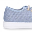 LINEN canvas tennis shoes to dress for kids with shoelaces closure.