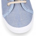 LINEN canvas tennis shoes to dress for kids with shoelaces closure.