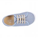 LINEN canvas tennis shoes to dress for kids with shoelaces closure.