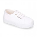 RECYCLED COTTON canvas tennis shoes to dress for kids with shoelaces closure.