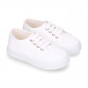 RECYCLED COTTON canvas tennis shoes to dress for kids with shoelaces closure.