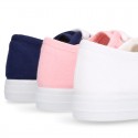 RECYCLED COTTON canvas tennis shoes to dress for kids with shoelaces closure.