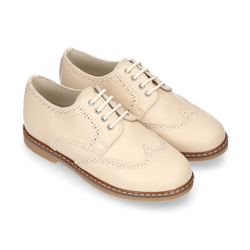 Blucher niño en piel napa beige. D225 | OkaaSpain