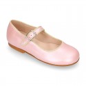 New little OKAA Mary Jane shoes with shoemaker ribbon in PEARL NAPPA leather.