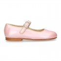 New little OKAA Mary Jane shoes with shoemaker ribbon in PEARL NAPPA leather.