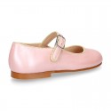 New little OKAA Mary Jane shoes with shoemaker ribbon in PEARL NAPPA leather.