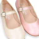 New little OKAA Mary Jane shoes with shoemaker ribbon in PEARL NAPPA leather.