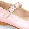 New little OKAA Mary Jane shoes with shoemaker ribbon in PEARL NAPPA leather.