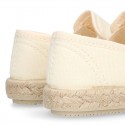 Cotton canvas kids SLIP ON Espadrille shoes with numbers and letters design and with elastic bands.