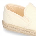 Cotton canvas kids SLIP ON Espadrille shoes with numbers and letters design and with elastic bands.