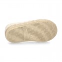 Cotton canvas kids SLIP ON Espadrille shoes with numbers and letters design and with elastic bands.