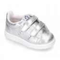 Casual Girl tennis shoes laceless in metal nappa leather.