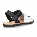 Leather kids Menorquina sandals with ANCHOR design and hook and loop strap.