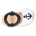 Leather kids Menorquina sandals with ANCHOR design and hook and loop strap.