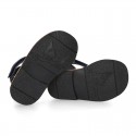 Leather kids Menorquina sandals with ANCHOR design and hook and loop strap.