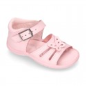 Washable leather sandal shoes with butterfly detail and FLEXIBLE soles.