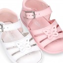 Washable leather sandal shoes with butterfly detail and FLEXIBLE soles.