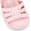 Washable leather sandal shoes with butterfly detail and FLEXIBLE soles.