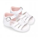 Washable leather sandal shoes with butterfly detail and FLEXIBLE soles.