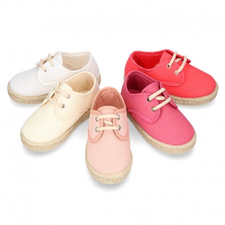 Kids Cotton canvas LACES UP shoes Espadrille style design.