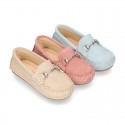 New suede leather Moccasin shoes with stirrup for little kids.