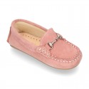 New suede leather Moccasin shoes with stirrup for little kids.