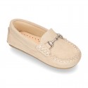 New suede leather Moccasin shoes with stirrup for little kids.