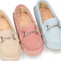 New suede leather Moccasin shoes with stirrup for little kids.