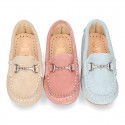 New suede leather Moccasin shoes with stirrup for little kids.