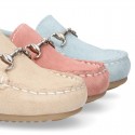 New suede leather Moccasin shoes with stirrup for little kids.