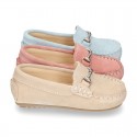 New suede leather Moccasin shoes with stirrup for little kids.