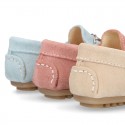 New suede leather Moccasin shoes with stirrup for little kids.