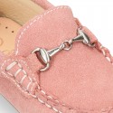 New suede leather Moccasin shoes with stirrup for little kids.