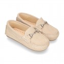 New suede leather Moccasin shoes with stirrup for little kids.