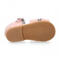 New patent leather sandals with ribbon for little girls.