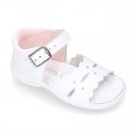 Washable leather sandals for little girls with waves design and SUPER FLEXIBLE soles.