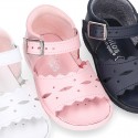 Washable leather sandals for little girls with waves design and SUPER FLEXIBLE soles.