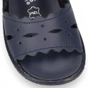 Washable leather sandals for little girls with waves design and SUPER FLEXIBLE soles.