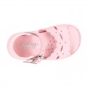 Washable leather sandals for little girls with waves design and SUPER FLEXIBLE soles.