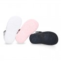 Washable leather sandals for little girls with waves design and SUPER FLEXIBLE soles.