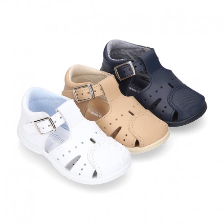 Little Washable leather sandals with toe cap and SUPER FLEXIBLE soles.