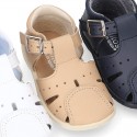 Little Washable leather sandals with toe cap and SUPER FLEXIBLE soles.