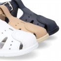 Little Washable leather sandals with toe cap and SUPER FLEXIBLE soles.