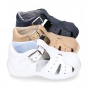 Little Washable leather sandals with toe cap and SUPER FLEXIBLE soles.