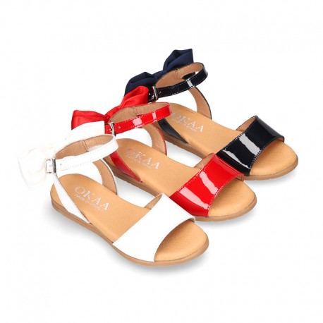 Patent Leather Sandal shoes with back big BOW design for toddler girls.