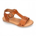 T-Strap Leather Sandal shoes with STARS design for toddler girls.