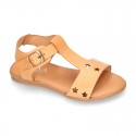 T-Strap Leather Sandal shoes with STARS design for toddler girls.