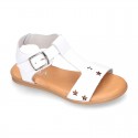 T-Strap Leather Sandal shoes with STARS design for toddler girls.