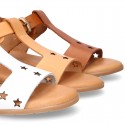 T-Strap Leather Sandal shoes with STARS design for toddler girls.