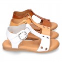 T-Strap Leather Sandal shoes with STARS design for toddler girls.